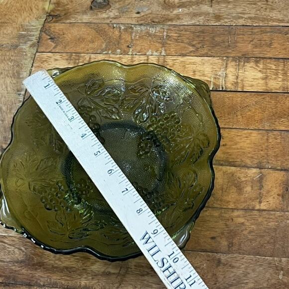 Vintage Square Green Glass Serving Dish Bowl Grapes & Leaves - Picture 6 of 8